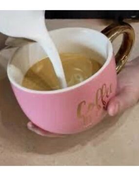 Oversized Coffee Mug Pink and Gold - 'Coffee' Script Accent NWT